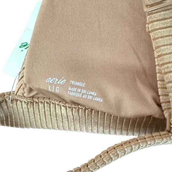 Aerie Bikini Shine Top Rib Plunge Bikini Top Horizon Tan Large NWT - Picture 4 of 5